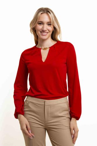 Lauren Ralph Lauren γυναικεία πλεκτή μπλούζα με μεταλλική λεπτομέρεια - 200918796001 Κόκκινο M